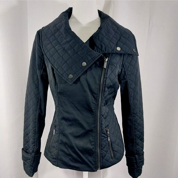 WHITE HOUSE BLACK MARKET! BLACK QUIILTED BIKER STYLE WIDE COLLAR JACKET! SZ M - Picture 2 of 10
